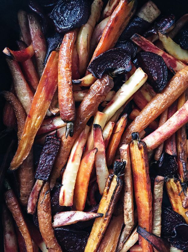 Roasted roots with wild rice, griddled halloumi & tahini dressing | Recipe from Kym Grimshaw of On the Plate | These Four Walls blog